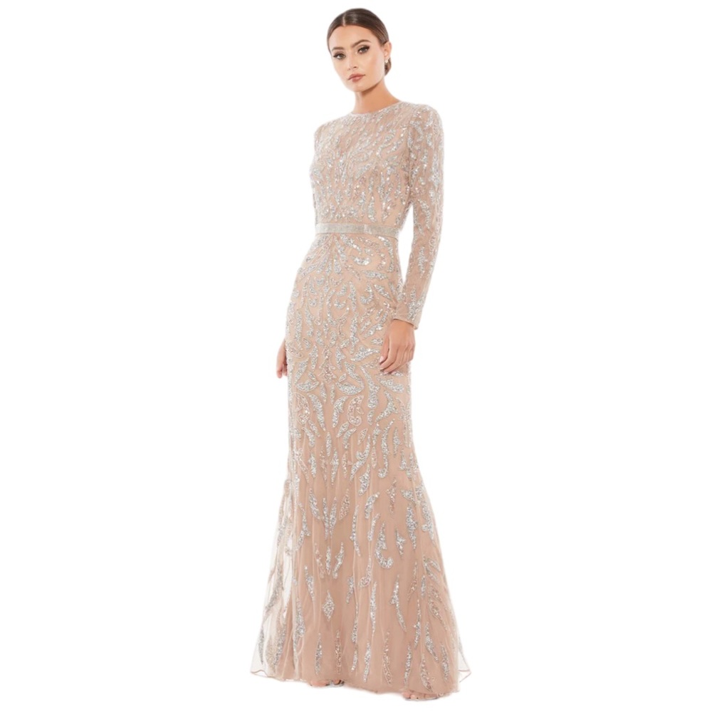 Mac Duggal Beaded Long Sleeve evening gown 5124 Mocha size 14